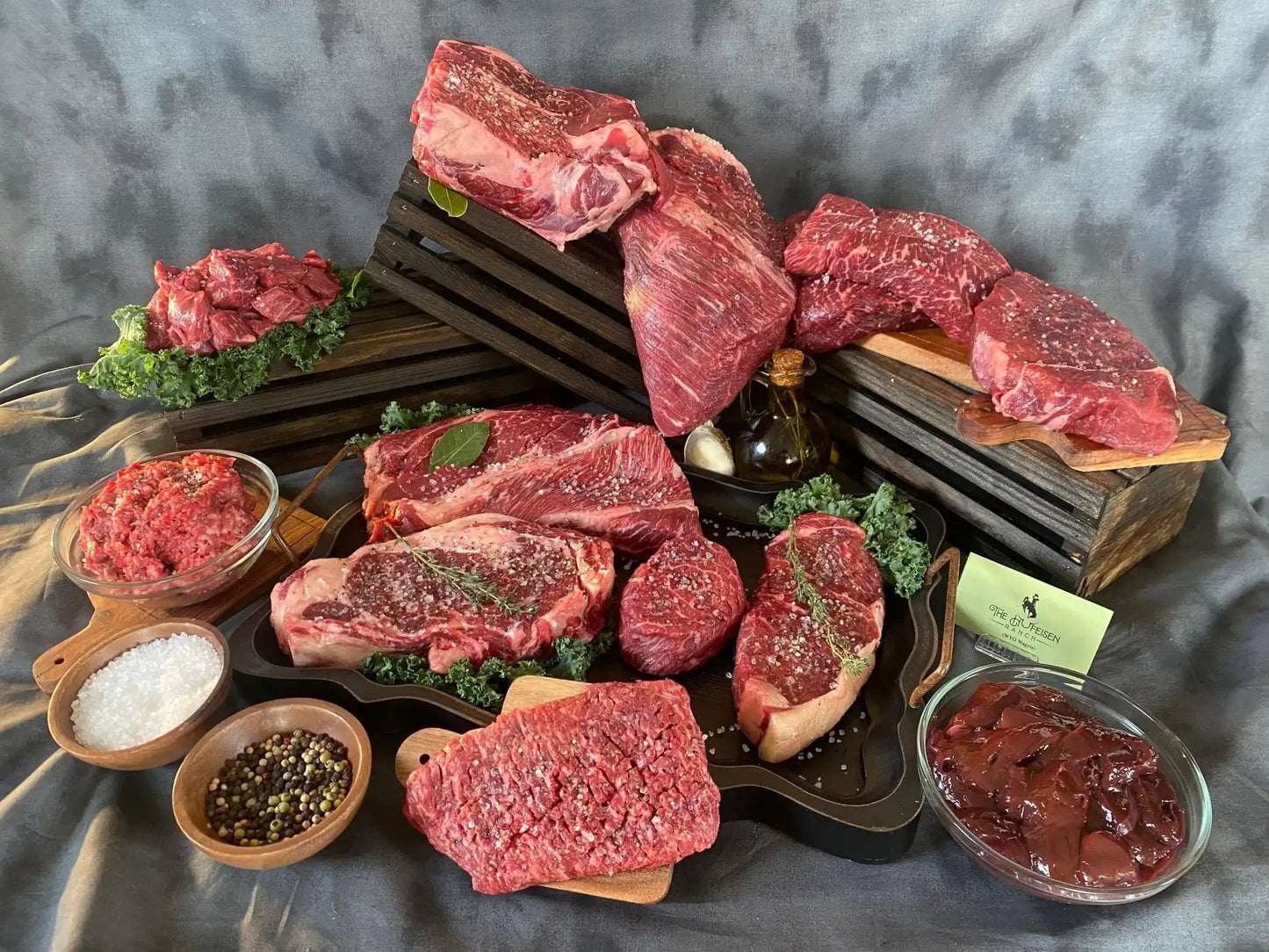 100% All-Natural Grass-Fed Pasture-Raised Wagyu 1/8th Beef Box - 50lbs of Wagyu Beef - The Hufeisen-Ranch (WYO Wagyu)