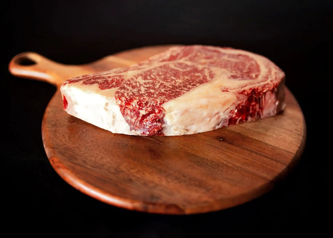 100% All-Natural Grass-Fed Pasture-Raised Wagyu Bone-In Ribeye SteakHufeisen Ranch's 100% All-Natural Grass-Fed Pasture-Raised Wagyu Bone-In Ribeye Steak is the perfect indulgence for any beef lover. Cut from the center of the rib pr100%The Hufeisen-Ranch (WYO Wagyu)