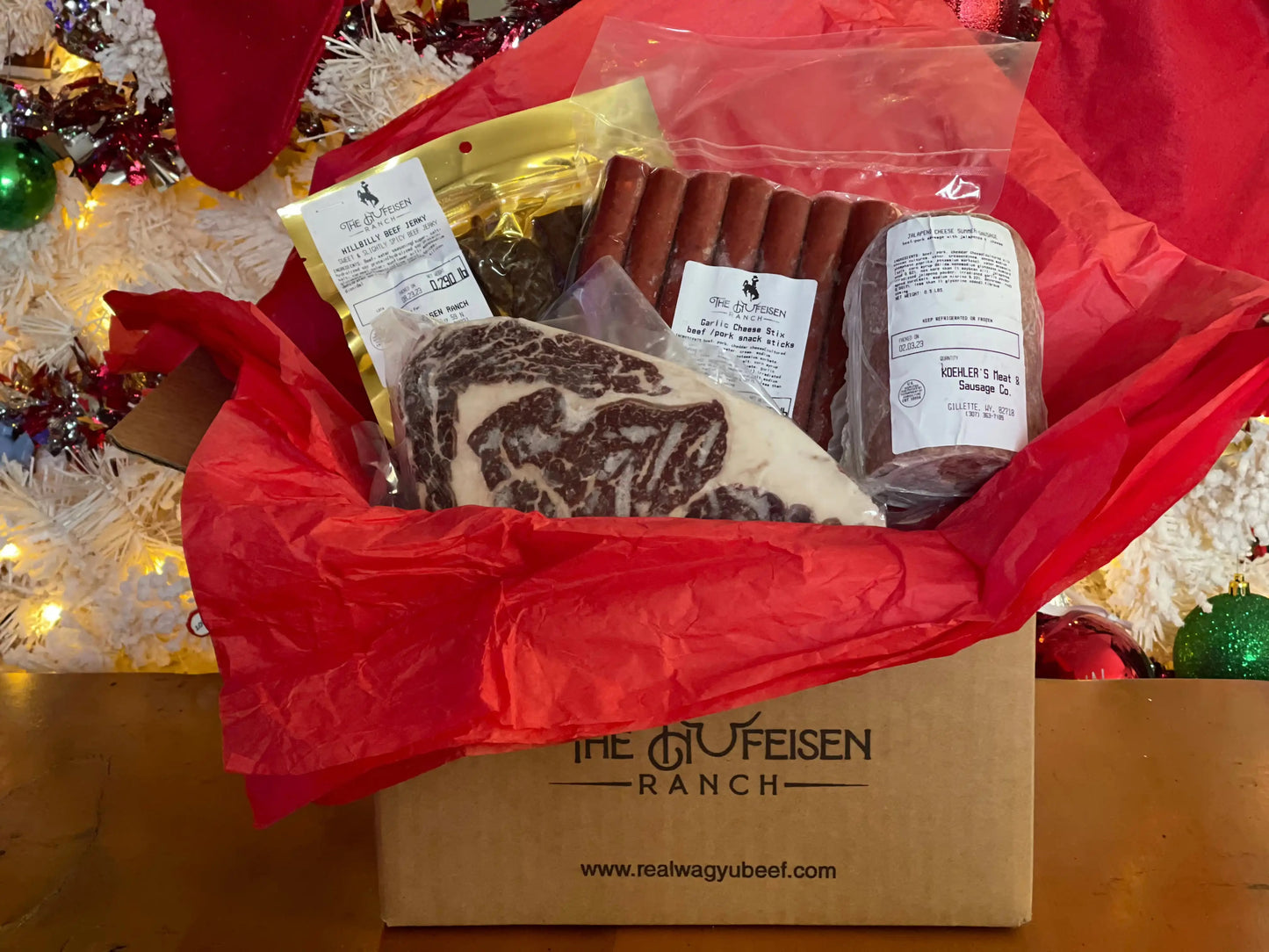 Wagyu Ribeye Gift BundleIntroducing our Wagyu Ribeye Gift Bundle— An amazing Ribeye Steak from the most prized beef in the world, a delectable 8-pack of snack sticks, a tantalizing pack of Wagyu Ribeye Gift BundleThe Hufeisen-Ranch (WYO Wagyu)