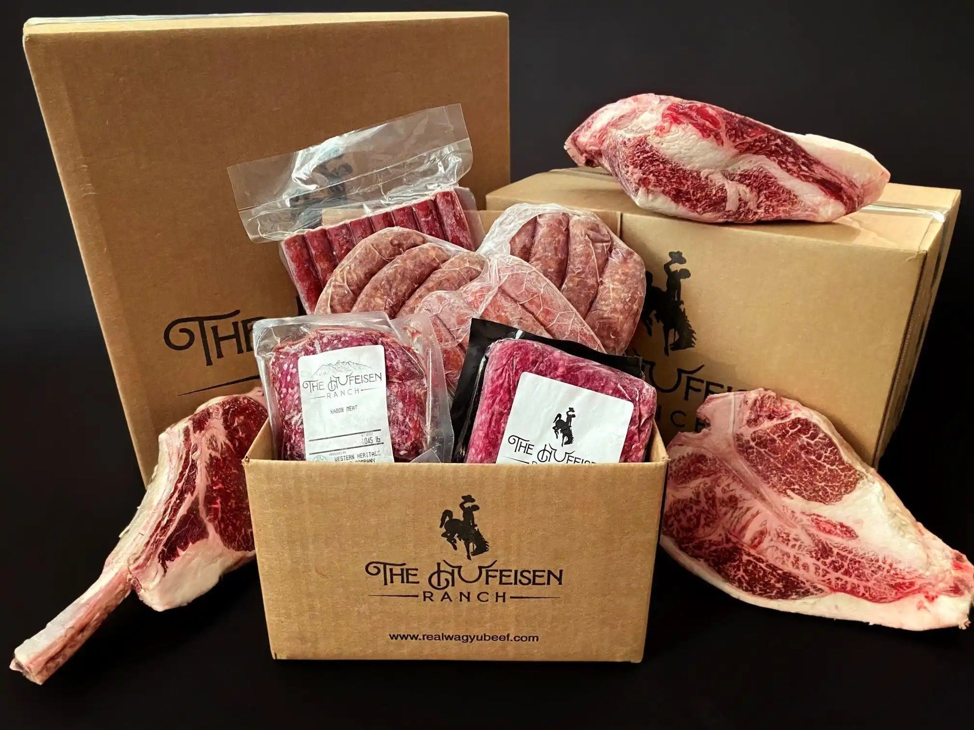 100% All-Natural Grass-Fed Pasture-Raised Wagyu 1/8th Beef Box - 50lbs of Wagyu Beef - The Hufeisen-Ranch (WYO Wagyu)