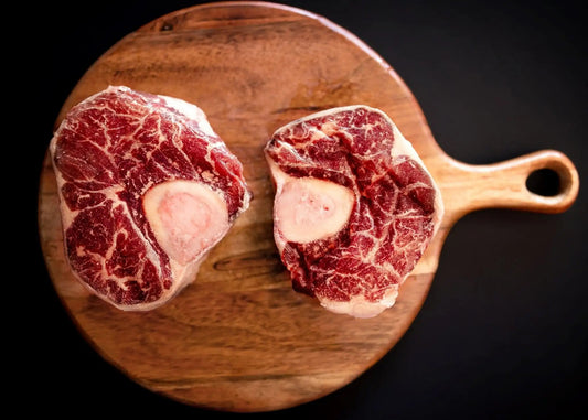100% All-Natural Grass-Fed Pasture-Raised Wagyu Soup BonesIntroducing Hufeisen Ranch's exquisite 100% All-Natural Grass-Fed Pasture-Raised Wagyu Osso Bucco. This mouth-watering cut boasts a rich, decadent flavor that is sur100%The Hufeisen-Ranch (WYO Wagyu)