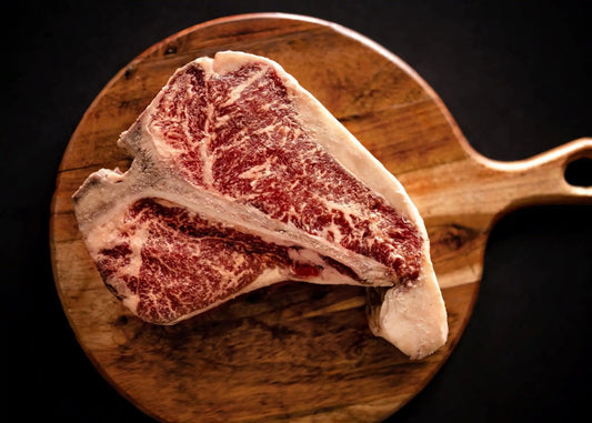 100% All-Natural Grass-Fed Pasture-Raised Wagyu T-BoneElevate your grilling game with Hufeisen Ranch's 100% All-Natural Grass-Fed Pasture-Raised Wagyu T-Bone. Featuring parts of the filet mignon and NY strip steak, our 100%The Hufeisen-Ranch (WYO Wagyu)