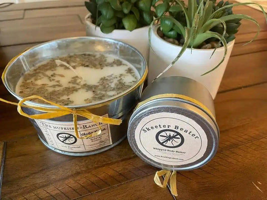 100% All-Natural  "Skeeter Beater"  Wagyu Tallow Candle and Body ButteExperience the ultimate defense against pesky insects with our "Skeeter Beater" Wagyu Tallow Candle and Body Butter Combo. Infused with Eucalyptus and Lemon Balm Ess-Natural "Skeeter Beater" Wagyu Tallow CandleThe Hufeisen-Ranch (WYO Wagyu)
