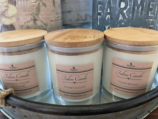 100% All-Natural Wagyu Tallow CandleIlluminate your space with the warm glow of our Wagyu Tallow Candles. Handcrafted with care, these candles are a tribute to our sustainable practices, repurposing ev-Natural Wagyu Tallow CandleThe Hufeisen-Ranch (WYO Wagyu)