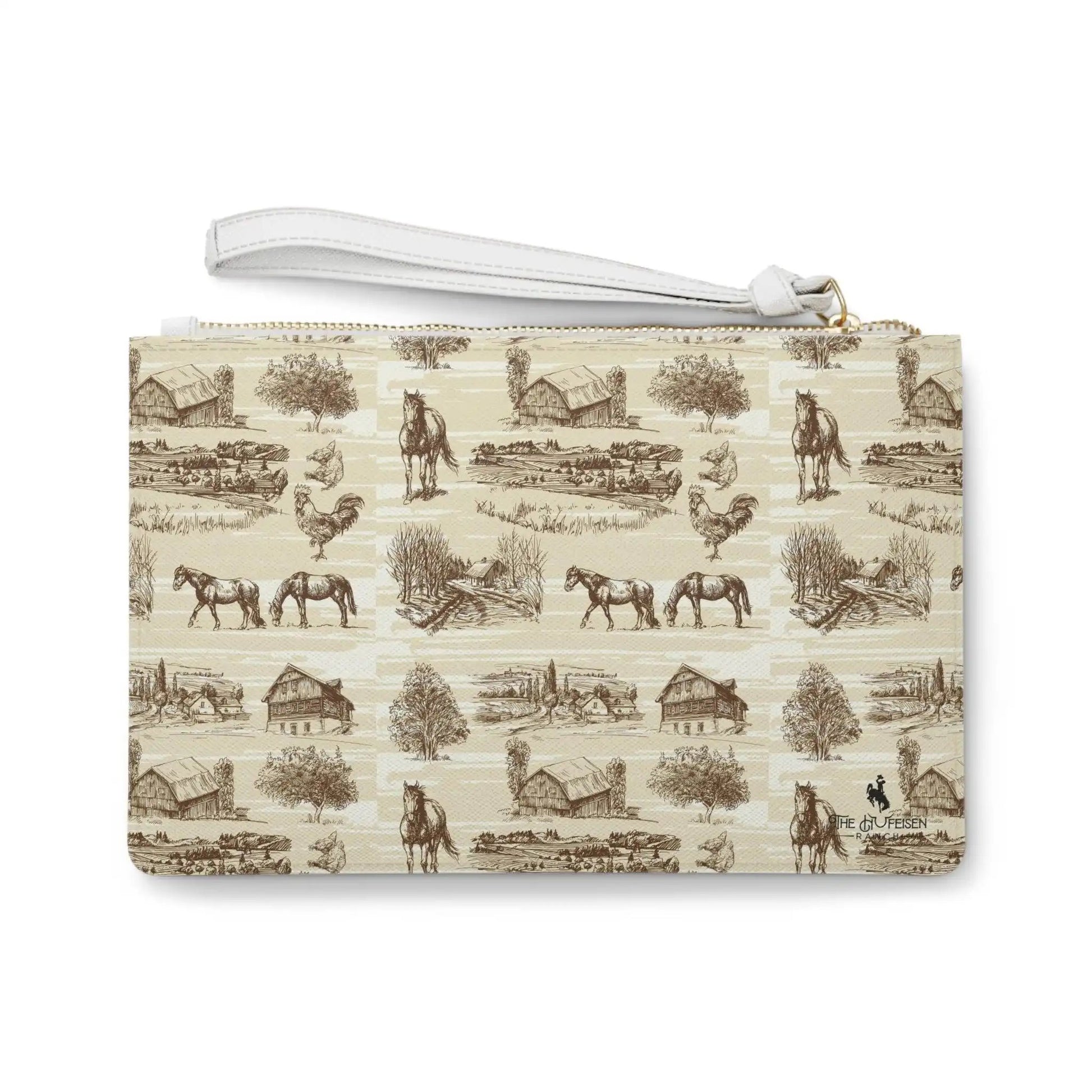 Country Farm Clutch BagDesigned with a loop handle to quickly free your hands, this custom clutch bag is made for the fashionista on the go. It can hold everyday essentials such as a phoneCountry Farm Clutch BagThe Hufeisen-Ranch (WYO Wagyu)Bags