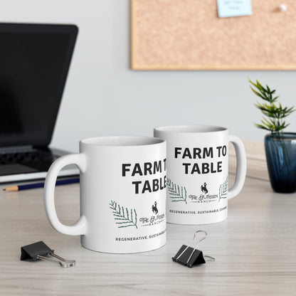 Farm to Table Ceramic Mug 11ozWarm-up with a nice cuppa out of this customized ceramic coffee mug. Personalize it with cool designs, photos or logos to make that "aaahhh!" moment even better. It’Table Ceramic Mug 11ozThe Hufeisen-Ranch (WYO Wagyu)Mug