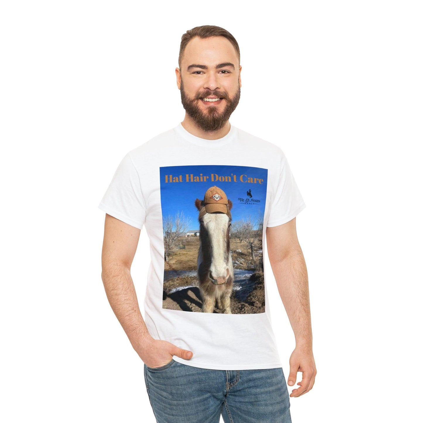 Hat Hair Don’t Care Heavy Cotton Tee - The Hufeisen-Ranch (WYO Wagyu)
