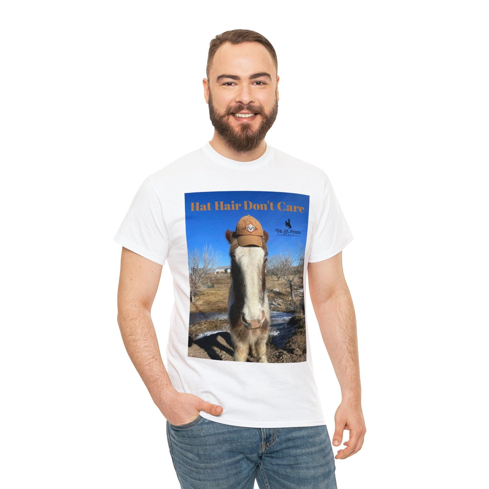 Hat Hair Don’t Care Heavy Cotton Tee - The Hufeisen-Ranch (WYO Wagyu)