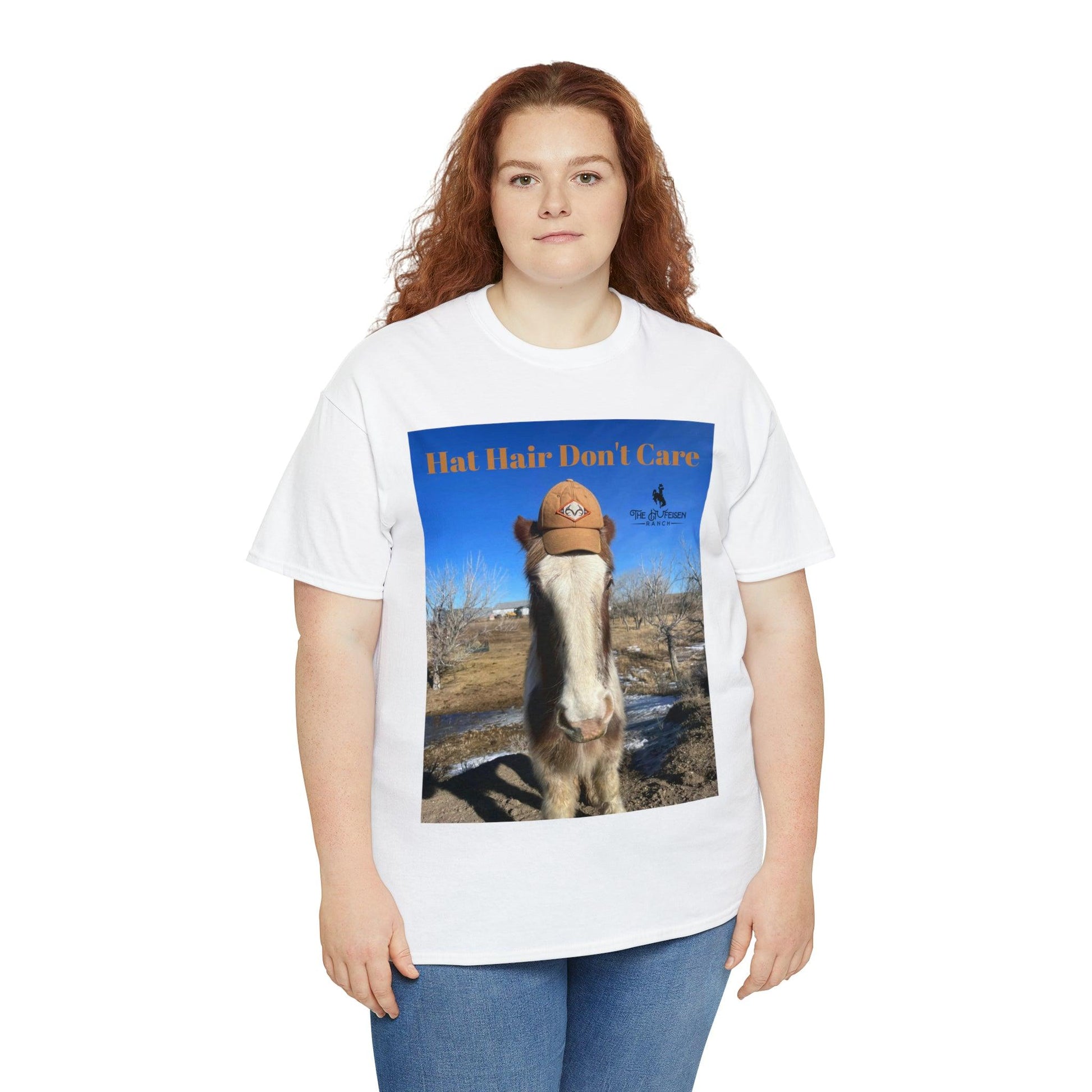 Hat Hair Don’t Care Heavy Cotton TeeThe heavy cotton tee is the basic staple of any wardrobe. It is the foundation upon which casual fashion grows. All it needs is a personalized design to elevate thinCare Heavy Cotton TeeThe Hufeisen-Ranch (WYO Wagyu)T-Shirt