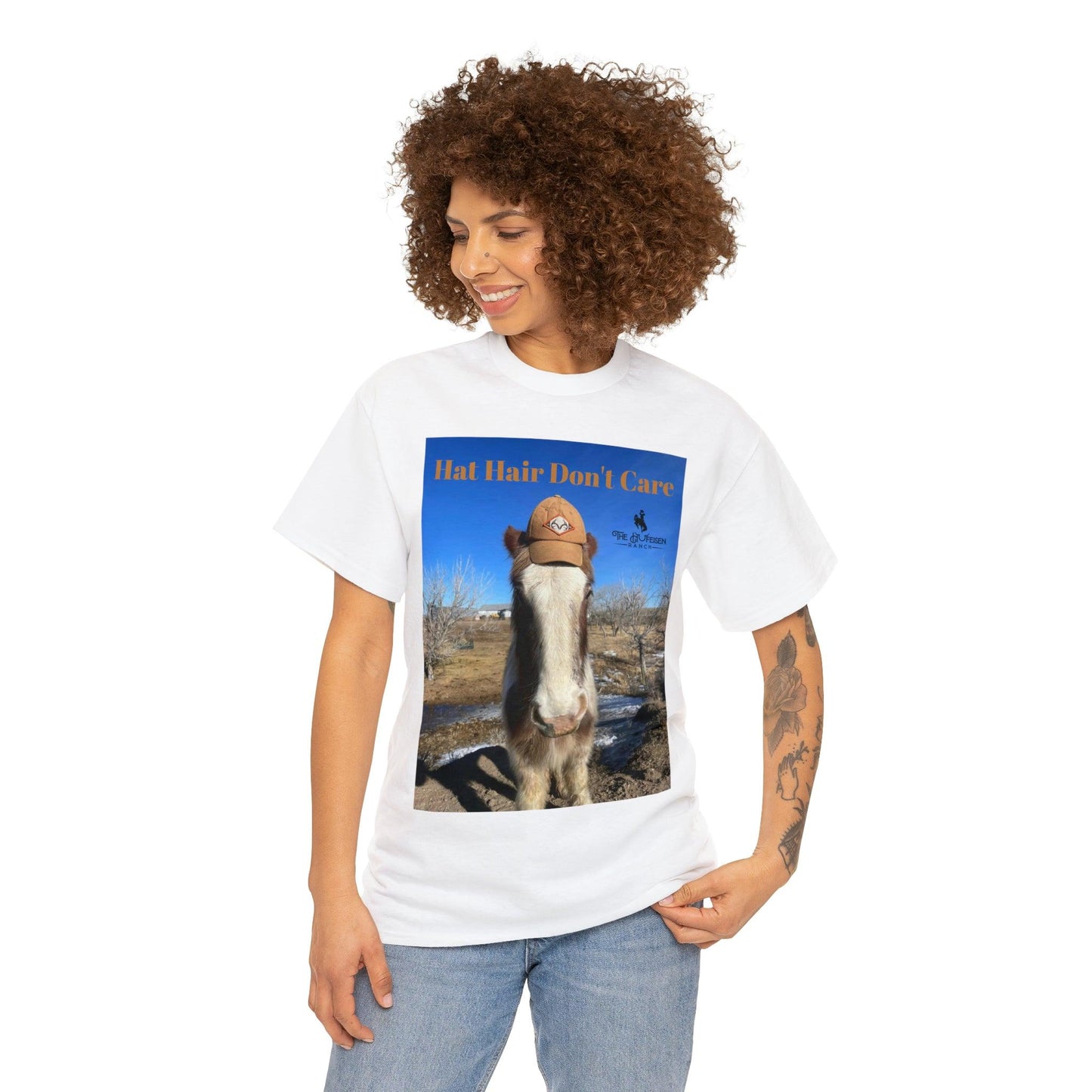Hat Hair Don’t Care Heavy Cotton Tee - The Hufeisen-Ranch (WYO Wagyu)