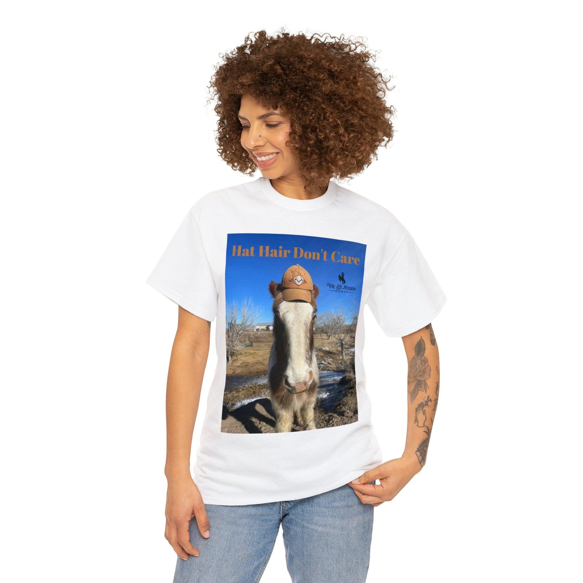 Hat Hair Don’t Care Heavy Cotton Tee - The Hufeisen-Ranch (WYO Wagyu)