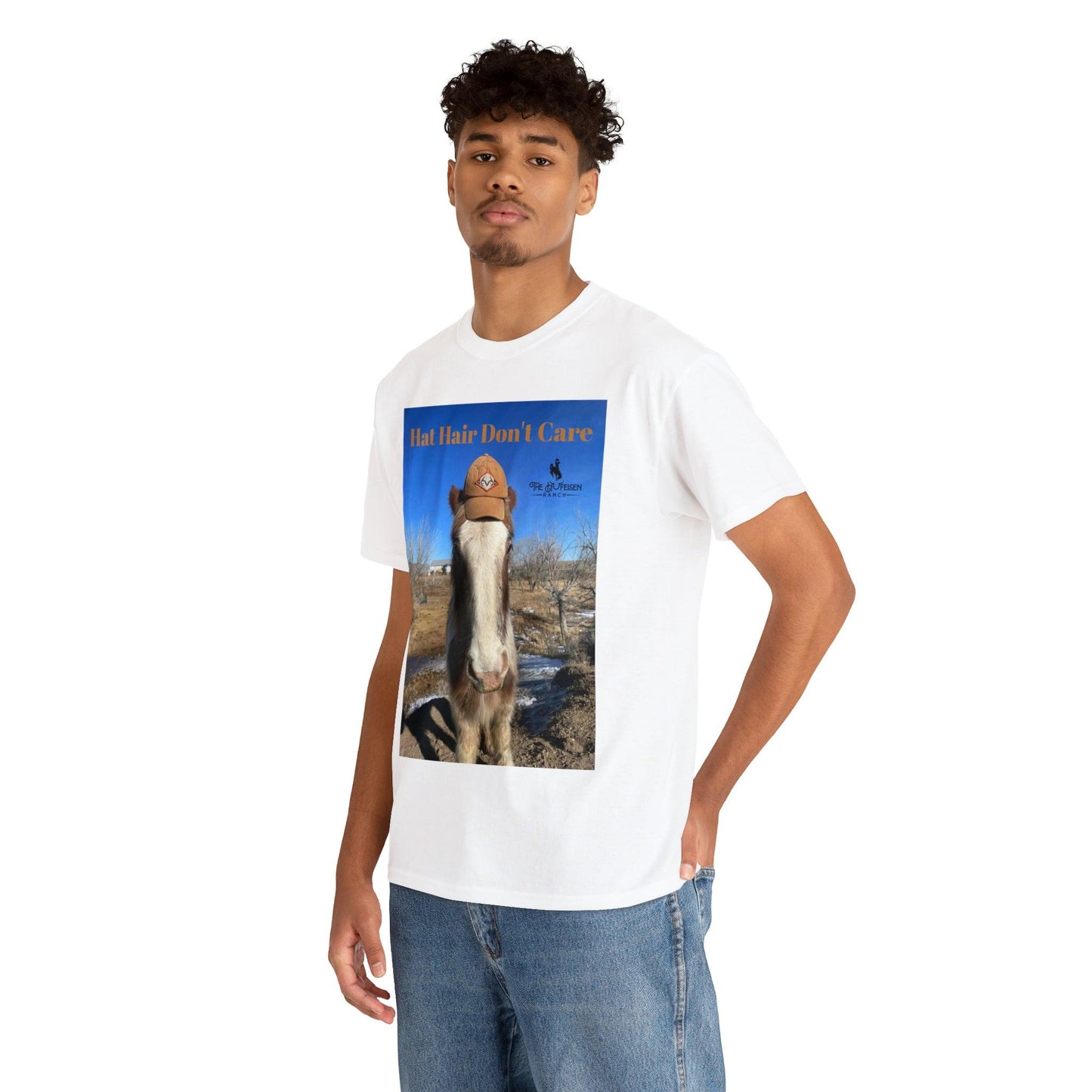 Hat Hair Don’t Care Heavy Cotton Tee - The Hufeisen-Ranch (WYO Wagyu)
