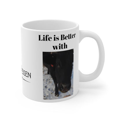 Life is Better with Cows Mug 11ozPerfect for coffee, tea and hot chocolate, this classic shape white, durable ceramic mug comes in the most popular size. High quality sublimation printing makes it aCows Mug 11ozThe Hufeisen-Ranch (WYO Wagyu)Mug