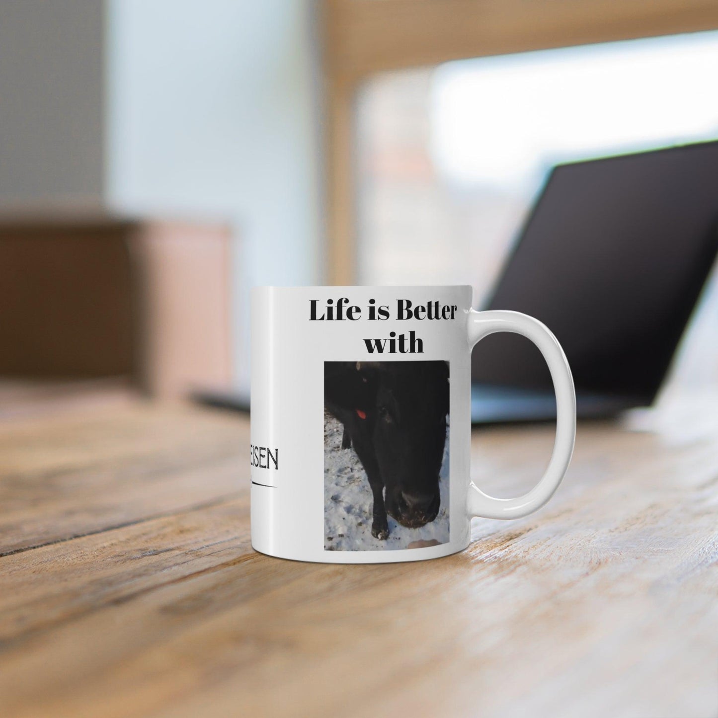 Life is Better with Cows Mug 11ozPerfect for coffee, tea and hot chocolate, this classic shape white, durable ceramic mug comes in the most popular size. High quality sublimation printing makes it aCows Mug 11ozThe Hufeisen-Ranch (WYO Wagyu)Mug