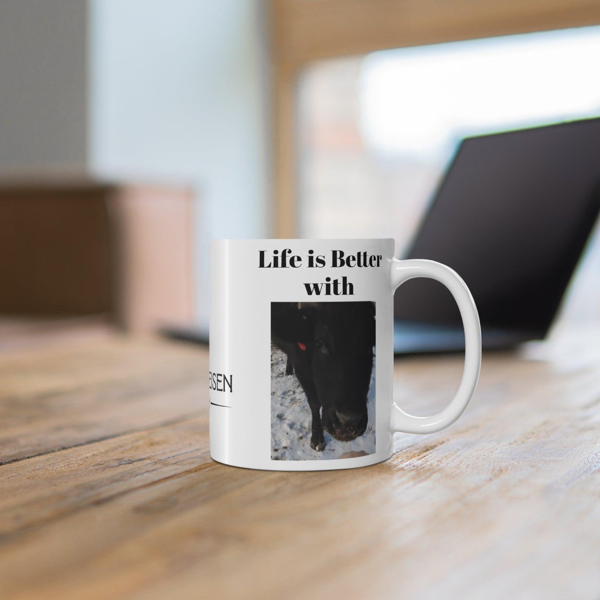 Life is Better with Cows Mug 11ozPerfect for coffee, tea and hot chocolate, this classic shape white, durable ceramic mug comes in the most popular size. High quality sublimation printing makes it aCows Mug 11ozThe Hufeisen-Ranch (WYO Wagyu)Mug