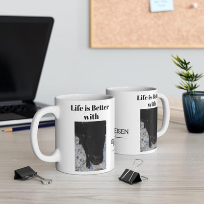 Life is Better with Cows Mug 11ozPerfect for coffee, tea and hot chocolate, this classic shape white, durable ceramic mug comes in the most popular size. High quality sublimation printing makes it aCows Mug 11ozThe Hufeisen-Ranch (WYO Wagyu)Mug