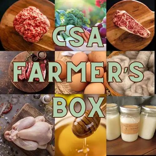 Our CSA Farmer's Box - A Bit of Everything!Beginning May 2024!! If you are looking to sample one of our boxes, you have the option to choose a one-time purchase or you can subscribe now for the Summer Season CSA Farmer'The Hufeisen-Ranch (WYO Wagyu)