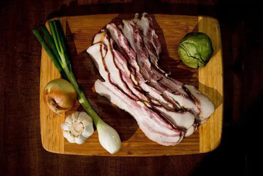 Pasture Raised Mangalitsa Pork BaconExperience the unmatched quality of our Pasture Raised Mangalitsa Pork Bacon. Known for its rich marbling and exceptional flavor, this heritage pork bacon is a gourmPasture Raised Mangalitsa Pork BaconThe Hufeisen-Ranch (WYO Wagyu)