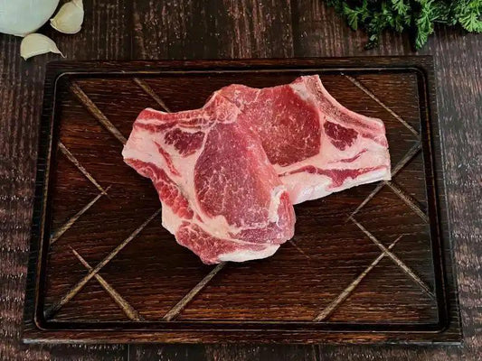 Pasture Raised Mangalitsa Pork ChopsSavor the exquisite taste of our Pasture Raised Mangalitsa Pork Chops, known for their remarkable marbling and succulence. These chops offer a gourmet dining experiePasture Raised Mangalitsa Pork ChopsThe Hufeisen-Ranch (WYO Wagyu)