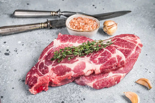 Pasture Raised Mangalitsa Pork SteaksSavor the rich, succulent taste of our Mangalitsa Pasture Raised Pork Steaks. These heritage breed pork steaks are a culinary delight, known for their exceptional flPasture Raised Mangalitsa Pork SteaksThe Hufeisen-Ranch (WYO Wagyu)