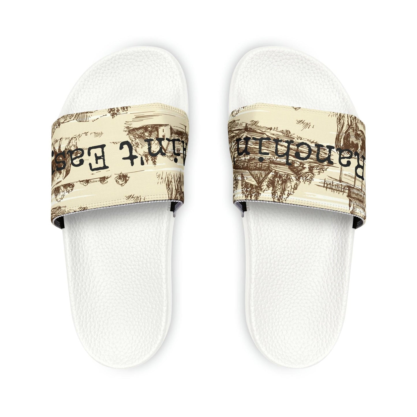 Ranchin’ Ain’t Easy Women's PU Slide SandalsTake on the summer heat with style thanks to these personalized slide sandals for women. Made with PU outsoles and an edge-to-edge strap customization that will nevePU Slide SandalsThe Hufeisen-Ranch (WYO Wagyu)Shoes