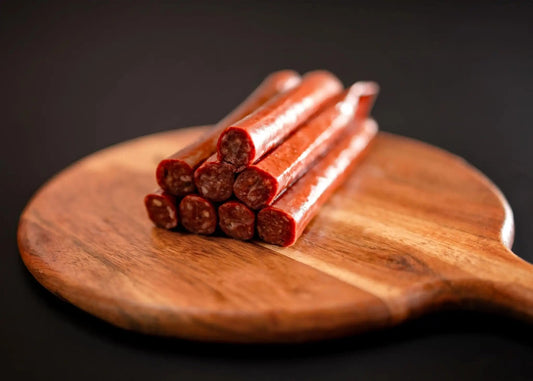 Smoked Wagyu Beef Snack SticksIndulge in the delectable Wagyu Beef Snack Sticks crafted by Koehler Meat and Sausage Co. These mouthwatering snack sticks are made using the finest cuts of Wagyu beSmoked Wagyu Beef Snack SticksThe Hufeisen-Ranch (WYO Wagyu)