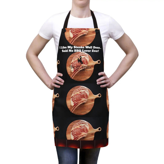 Steak BBQ Lovers Apron (AOP)Our Poly Twill Apron is the perfect cooking accessory. Lightweight, stylish and durable, this apron with your custom design and will make your customers look great dSteak BBQ Lovers Apron (AOP)The Hufeisen-Ranch (WYO Wagyu)Accessories