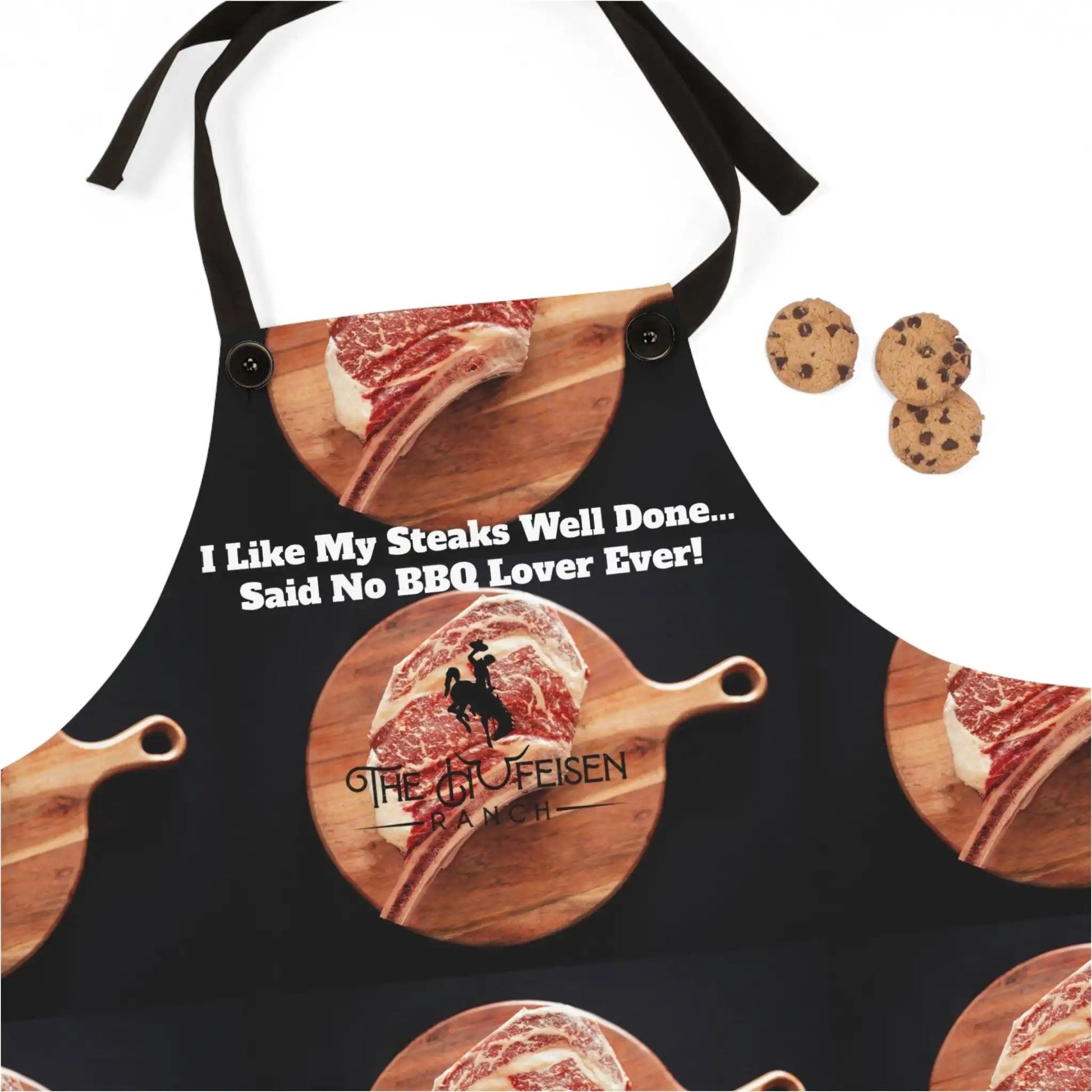 Steak BBQ Lovers Apron (AOP)Our Poly Twill Apron is the perfect cooking accessory. Lightweight, stylish and durable, this apron with your custom design and will make your customers look great dSteak BBQ Lovers Apron (AOP)The Hufeisen-Ranch (WYO Wagyu)Accessories