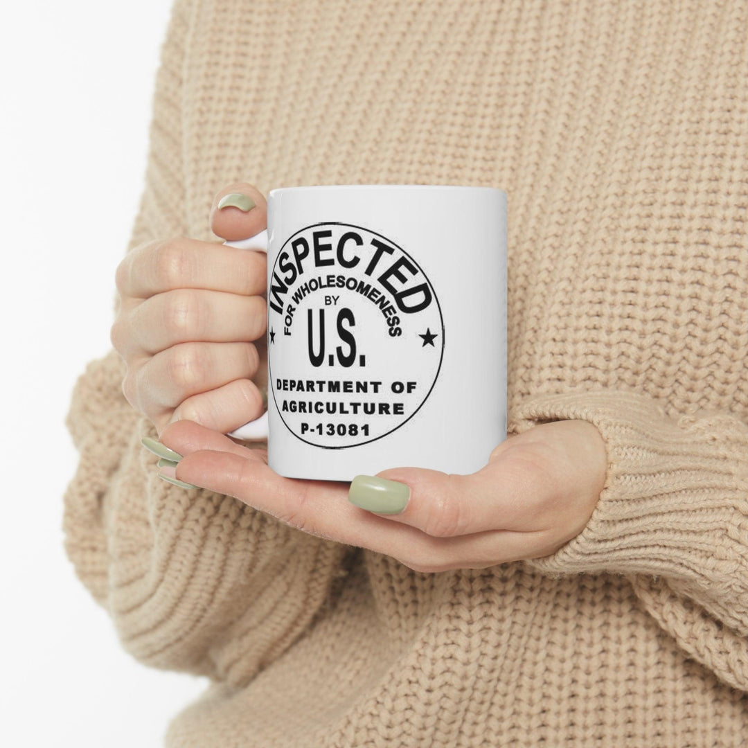 USDA Stamp Ceramic Mug 11ozWarm-up with a nice cuppa out of this customized ceramic coffee mug. Personalize it with cool designs, photos or logos to make that "aaahhh!" moment even better. It’USDA Stamp Ceramic Mug 11ozThe Hufeisen-Ranch (WYO Wagyu)Mug