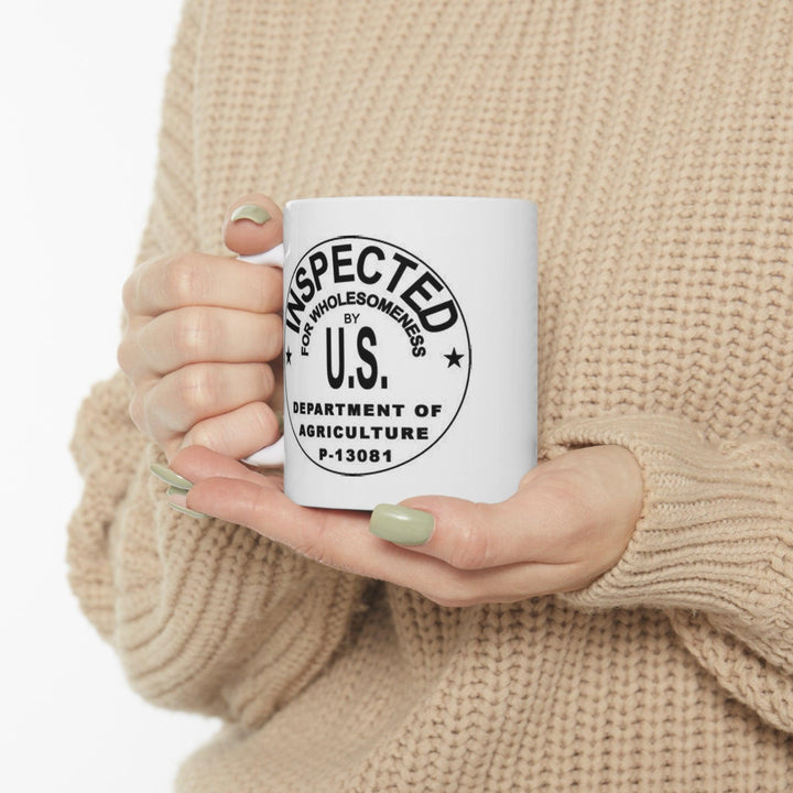 USDA Stamp Ceramic Mug 11ozWarm-up with a nice cuppa out of this customized ceramic coffee mug. Personalize it with cool designs, photos or logos to make that "aaahhh!" moment even better. It’USDA Stamp Ceramic Mug 11ozThe Hufeisen-Ranch (WYO Wagyu)Mug