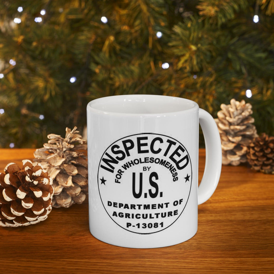 USDA Stamp Ceramic Mug 11ozWarm-up with a nice cuppa out of this customized ceramic coffee mug. Personalize it with cool designs, photos or logos to make that "aaahhh!" moment even better. It’USDA Stamp Ceramic Mug 11ozThe Hufeisen-Ranch (WYO Wagyu)Mug